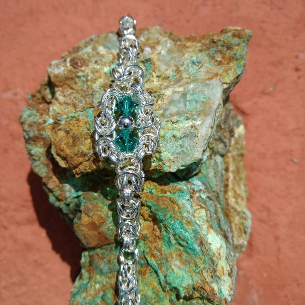 Hand made Byzantine link pure silver bracelet